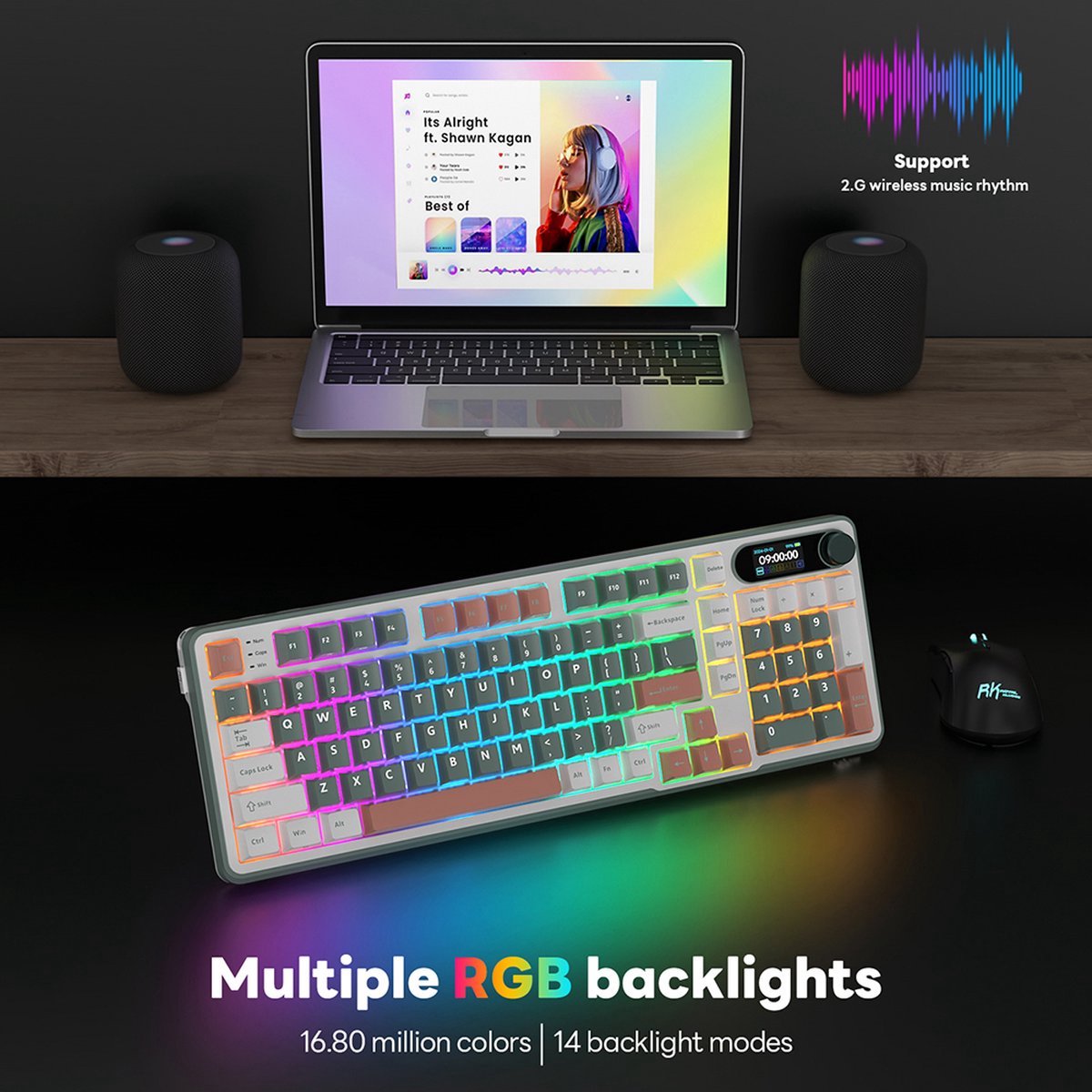 Royal Kludge RKS98 - Mechanisch Gaming Toetsenbord - Gaming Keyboard - Draadloos - RGB - Met LCD-scherm thumbnail 4