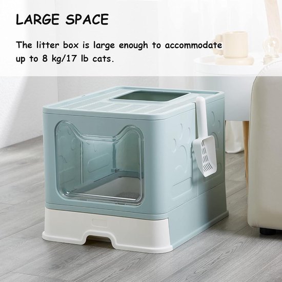 MeoWant Kattenbak van roestvrij staal, XXL, kattenbak met schep, gesloten type in U-vorm, afneembaar kattentoilet met verborgen actieve koolbox aan de bovenkant