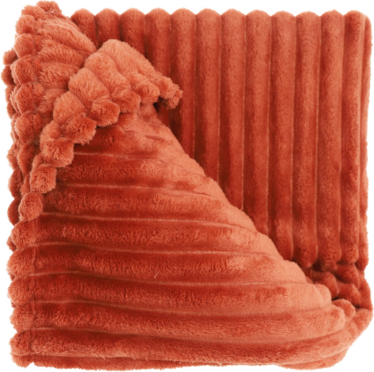 Unique Living Plaid Lex - Polyester - Steenrood - 150x200 cm - Redwood - Brede Rib