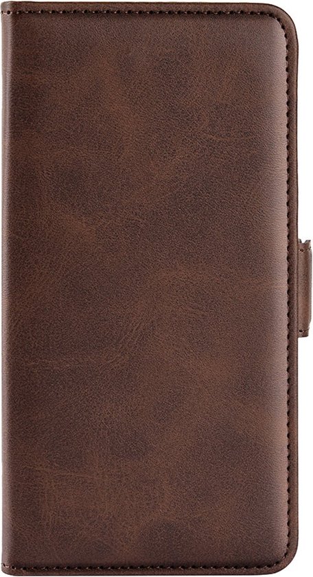 Étui portefeuille en cuir PU pour iPhone 16 Plus -- Fermeture magnétique - Housse de Luxe - Couvrant l'écran - Porte-cartes - Espèces - Espèces - Cartes marron foncé