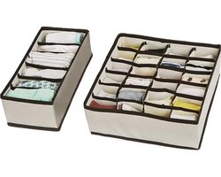 Doodadeals® - Kleding Organizer – Ondergoed – BH – Sokken – Opbergbox – 24 + 6 vakken – Beige/Bruin – Set van 2