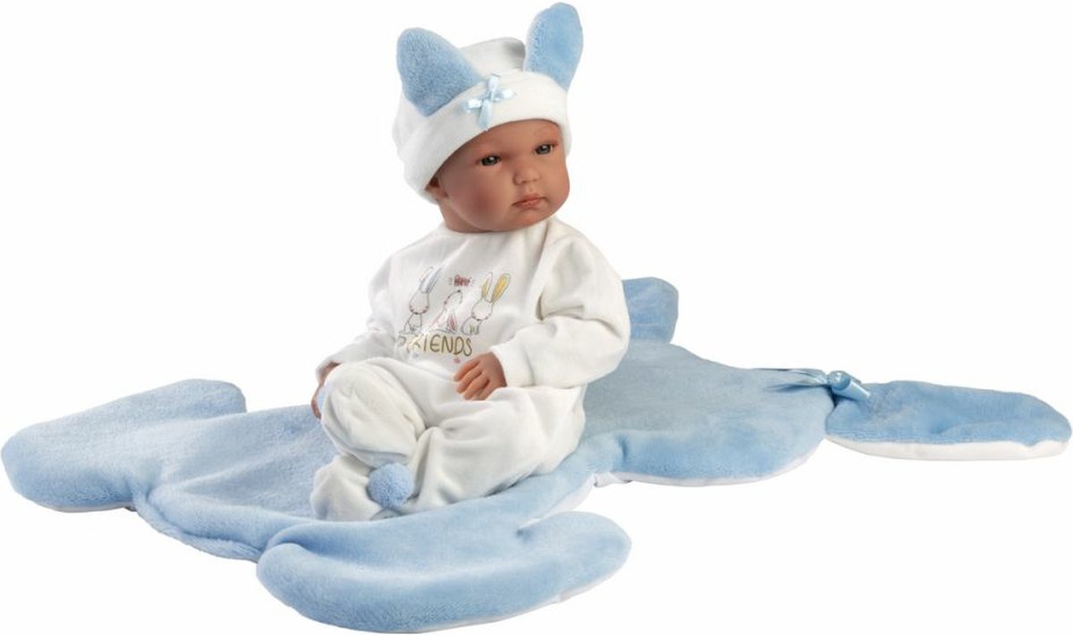 Llorens Babypop Bimbo Blauw met Konijn Kussen 35 cm