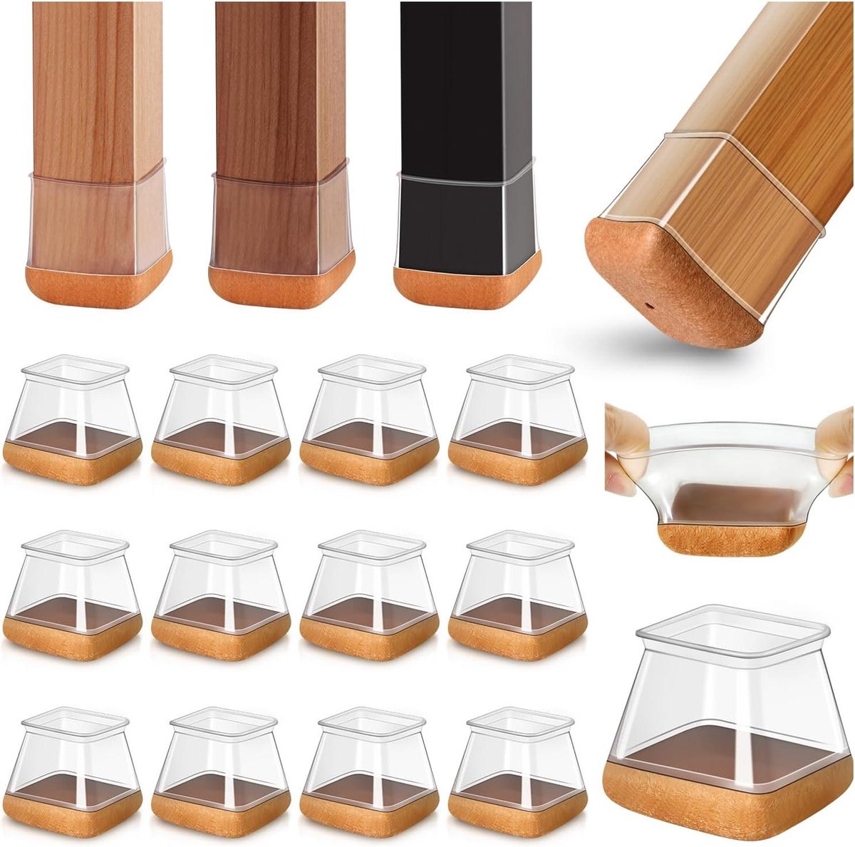 20 Stuks Stoelpootdoppen Vierkant Grote Siliconen-Stoelpootbeschermers Transparante Beschermkappen Stoelpoten met Viltglijders Vloerbescherming Fit 27-36 mm stoelpootbeschermers