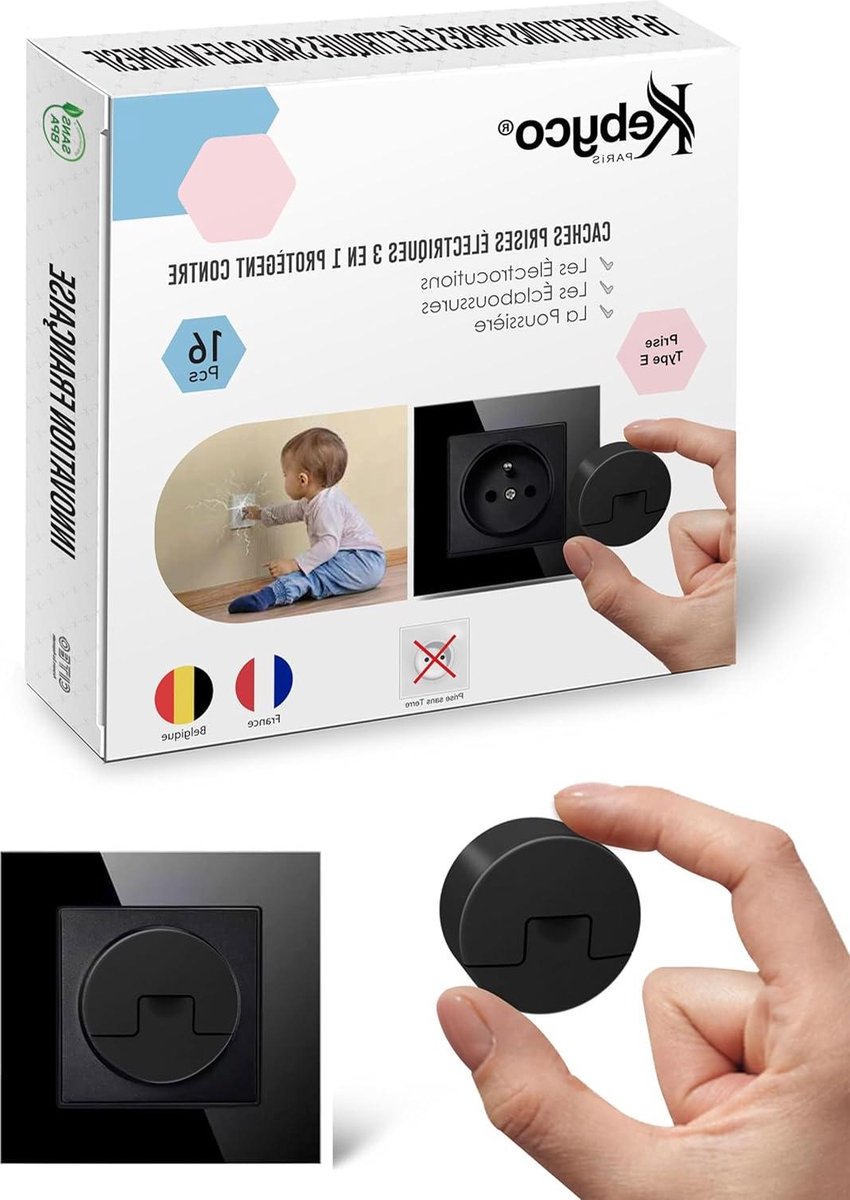 Nieuwe afdekking voor baby's Franse innovatie 2024 discrete sleutel - zelfklevend - zwart - bescherming tegen stof en spatten stopcontact beveiliging