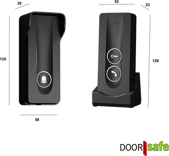 Doorsafe 1900 - Draadloze deurbel intercom / parlofoon met regenkap - werkt op 5V of op meegeleverde batterijen - met draadloze unlock module - zwart — afbeelding 3