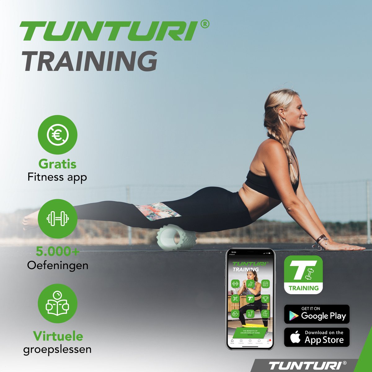 Tunturi Yoga Grid Foam Roller - Massage Roller - Mint thumbnail 2