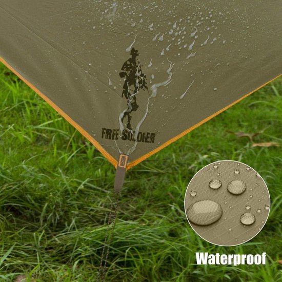 FREE SOLDIER Camping Tactische hangmat, tarp kit, voor 2 personen, lichte waterdichte draagbare schommel met muggennet, regenvliegen, tent, zeil, 2 x hangende banden voor wandelen (bruin, 282 cm x 103