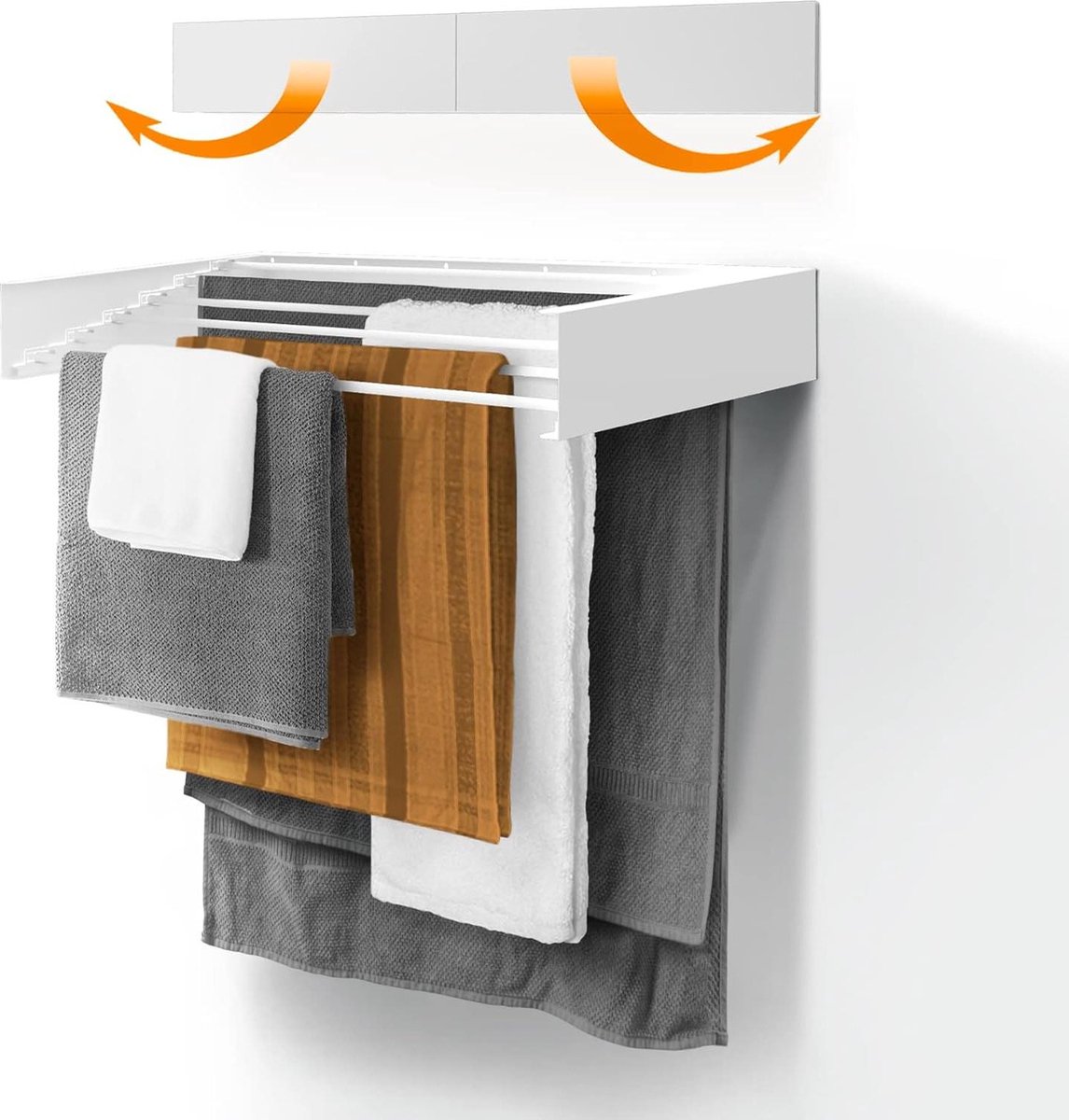 Goedkoopste Wasrek wandmontage - intrekbaar - inklapbaar - voor binnen of buiten - ruimtebesparend - compact slank design - wit - 100 cm