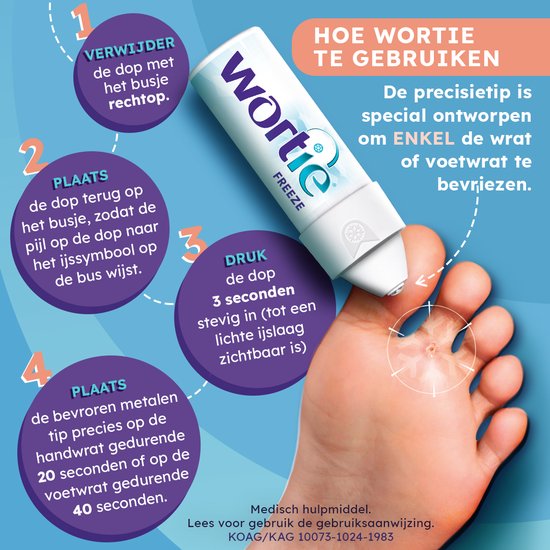 Wortie Cool wrattenverwijderaar 50 ml - eenvoudig Wratten en Voetwratten bevriezen voor kinderen en volwassenen, bevat 15 behandelingen, Medische hulpmiddelen voor Voet Wrattenbehandeling, met metalen punt, nieuwe verpakking Freeze zelfde formulering