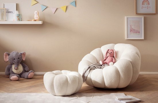 Fauteuil et pouf Rosie Wit - Teddy - Hauteur d'assise 23 cm - Profondeur d'assise 94 cm