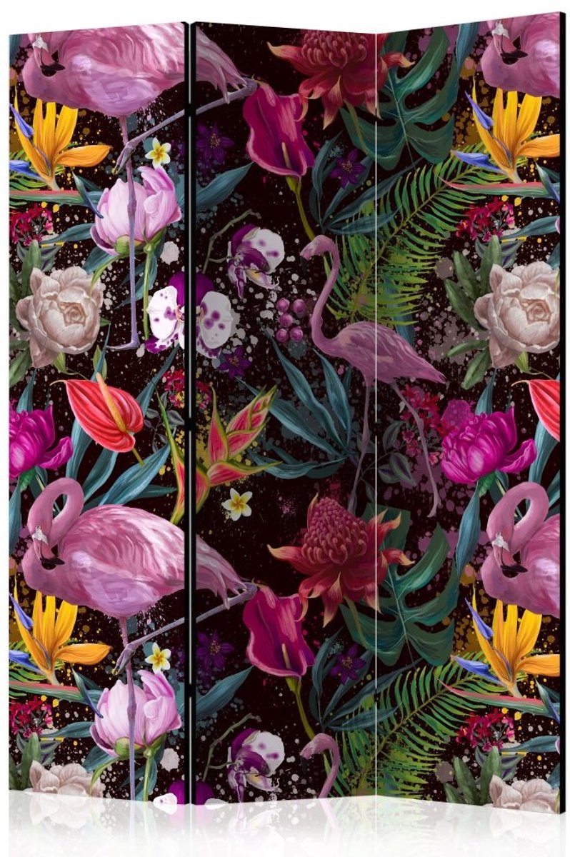 Vouwscherm - Prachtige kleuren, Flamingo 135x172cm, gemonteerd geleverd, dubbelzijdig geprint (kamerscherm)