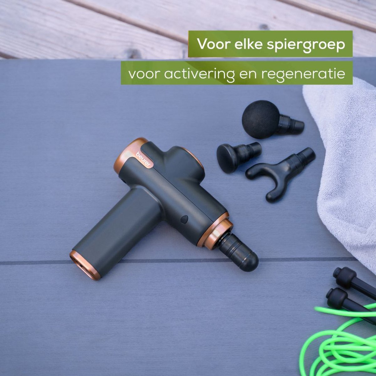 Afbeelding 2 van Beurer MG 99 Massage Gun - Massageapparaat - Triggerpoints - Limited Edition - 5 Intensiteitsniveaus - 4 Opzetstukken - 5 Uur draadloos gebruik - Krachtig vermogen - 3 Jaar garantie