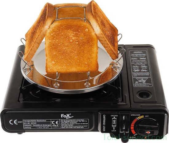 Fox outdoor camping toaster opvouwbaar, voor 4 schijven met tang, RVS — afbeelding 3