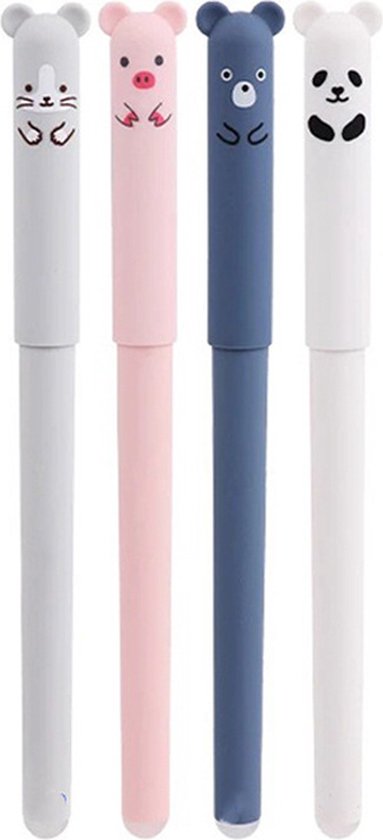 Schattige Uitgumbare Pennen - Cute Animal Pen - Balpennen - Uitwisbare Dieren Pennen - 0.5mm Balpen - Blauw Inkt - Set Van 4 Stuks