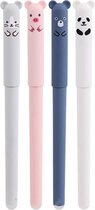 Stylos effaçables Stylos - Stylo animal mignon - Stylos à bille - Stylos Animaux effaçables - Stylo à bille 0,5 mm - Encre Blauw - Set de 4 pièces