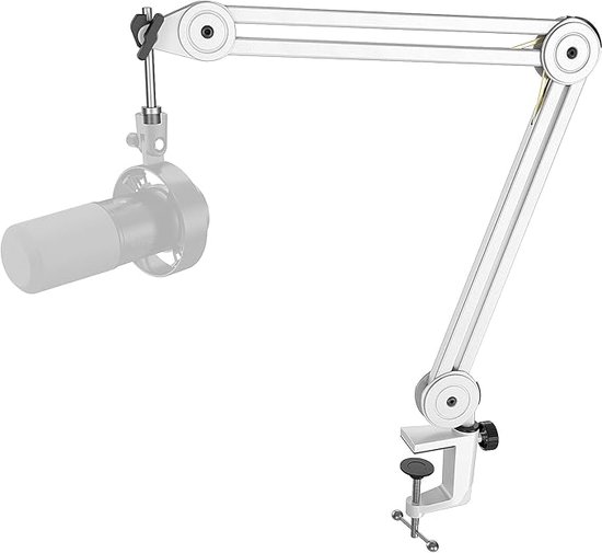 Foto: Fifine bm63 wit universele boom arm microfoon arm zonder microfoon horizontaal verticaal tot 2kg gewicht inclusief kabelbinders