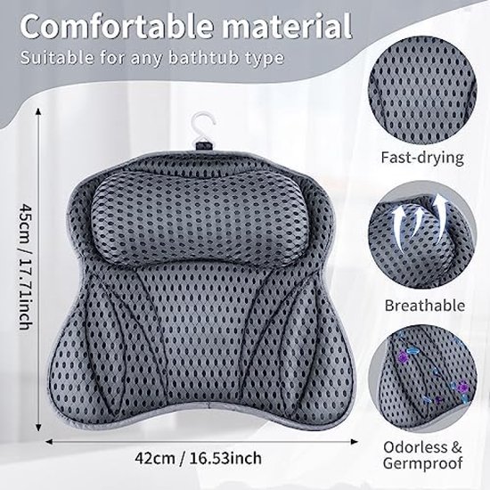 ZUSUZU Badkussen,Nekkussen voor Badkuip,4D-Mesh Kussen,Ergonomisch Badkussen voor Badkuip met 6 Zuignappen,Badaccessoires,Ondersteunt Hoofd,Nek,Schouders ,Rug voor Thuis,Spa en Badkuip ZUSUZU Badkussen,Nekkussen voor Badkuip,4D-Mesh Kussen,Ergonomisch Badkussen voor Badkuip met 6 Zuignappen,Badaccessoires,Ondersteunt Hoofd,Nek,Schouders ,Rug voor Thuis,Spa en Badkuip