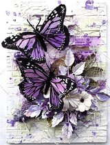 Huntex Peinture de diamants Adultes – Peinture de diamants Enfants – Kit complet de Peinture de diamants – Papillons violets – 30 x 40 cm
