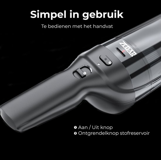 Zedar Kruimelzuiger - Snoerloos - 100W Zuigkracht - HEPA 13 Filter