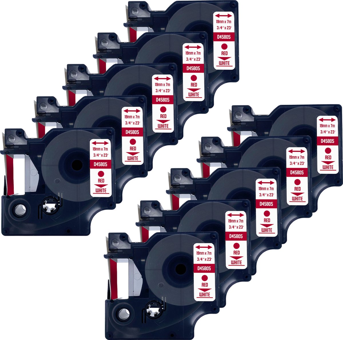 DULA Dymo D1 45805 - S0720850 - Compatible label tape - 10 lettertapes - Rood op wit - 19mm x 7m