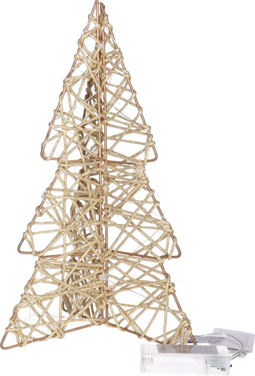 Countryfield Lichtboompje/kerstboompje - 31 cm - goud - metaal - 20 leds