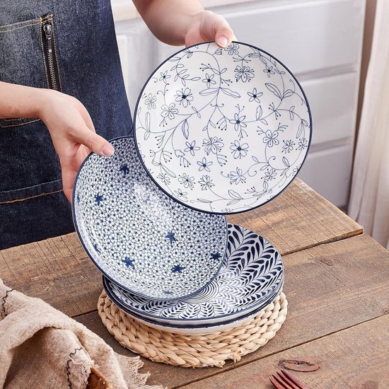 Set De Bols Et Soupière En Faïence Bleue - 4 à 12 Pièces - Style Rustique Et Vintage - Vancasso