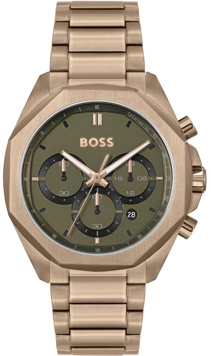 BOSS HB1514019 CLOUD Heren Horloge - Mineraalglas - Staal - Goudkleurig - 44 mm breed - Quartz - Vouw-Vlindersluiting - 5 ATM (douchen)