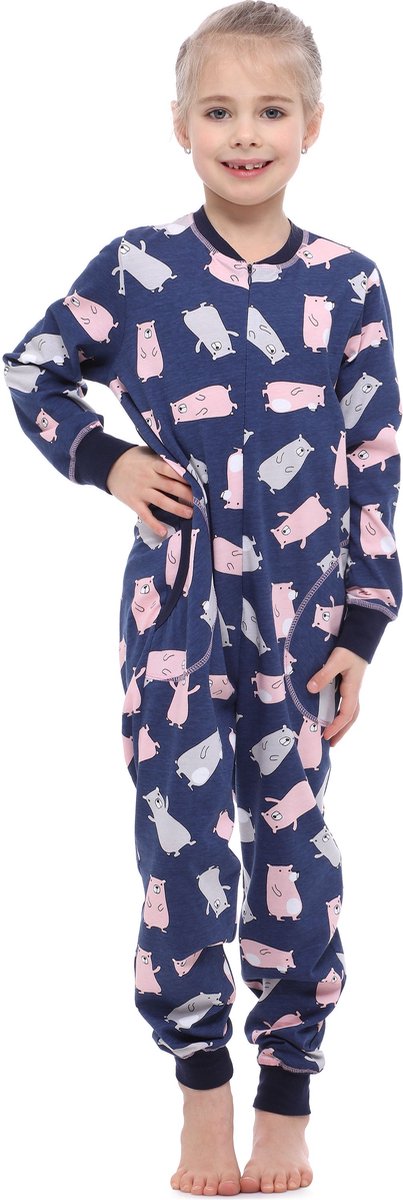Merry Style Kinder Pyjama - ronde hals - lange mouwen - lange broek met zakken - Katoen - MS-MS10-186-PJ - Marineblau Teddybär - 146-152