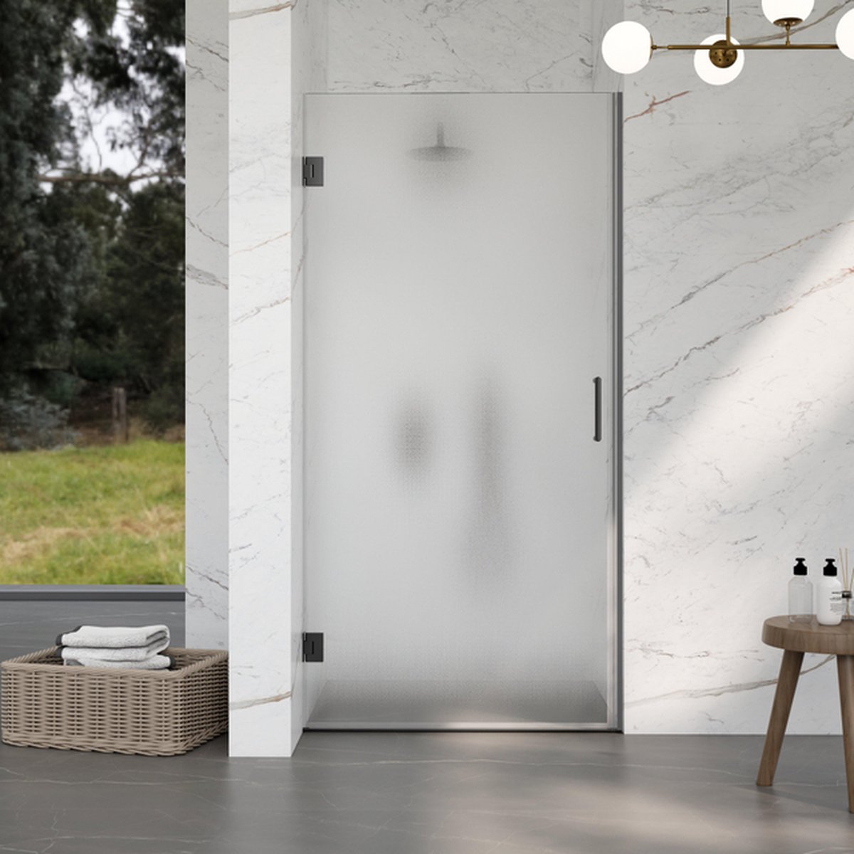 FortiFura Galeria Douchedeur 80x200cm scharnieren deurgreep vlak gesatineerd veiligheidsglas Gunmetal