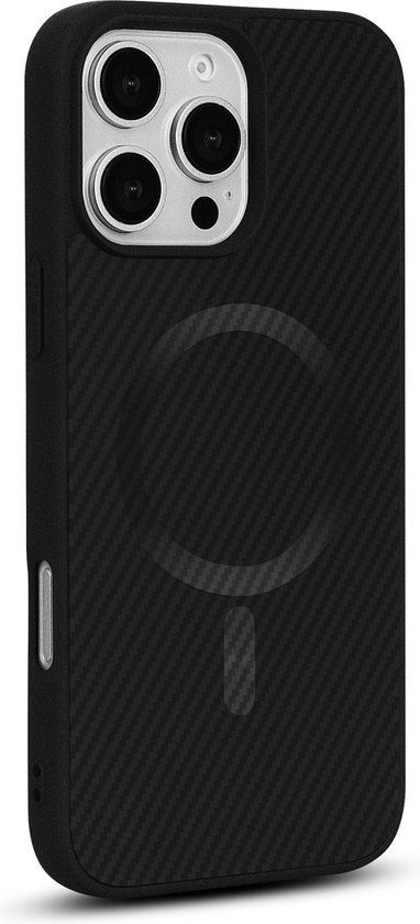 Casemania Coque pour Apple iPhone 16 Pro Max - Zwart - Carbon Back Cover - Convient pour MagSafe