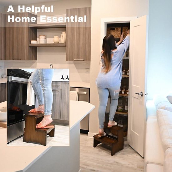 StrongTek Houten 2 opstapkrukken voor kinderen, peuter met antislip opstapoppervlak, draagbare kruk met handgrepen voor badkamer, keuken en slaapkamer, 158 kg capaciteit (natuurlijk