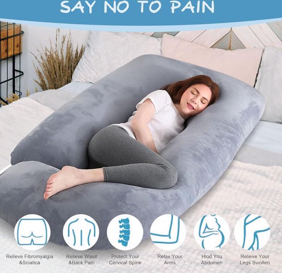 CALIYO Zwangerschapskussen J-vorm, Borstvoedingskussen XXL-zijslaperkussen met bekleding, Zwangerschapskussen en comfortkussen voor volwassenen - Opvulling van katoen (Donkergrijs, 180×70 cm