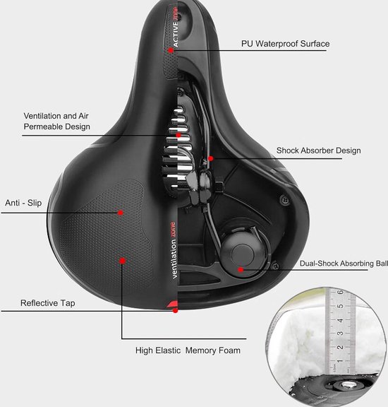 LUZOON Gel Fietszadel – Ergonomisch, Met Waterdichte Hoes, Schokdempend, Voor Dames En Heren