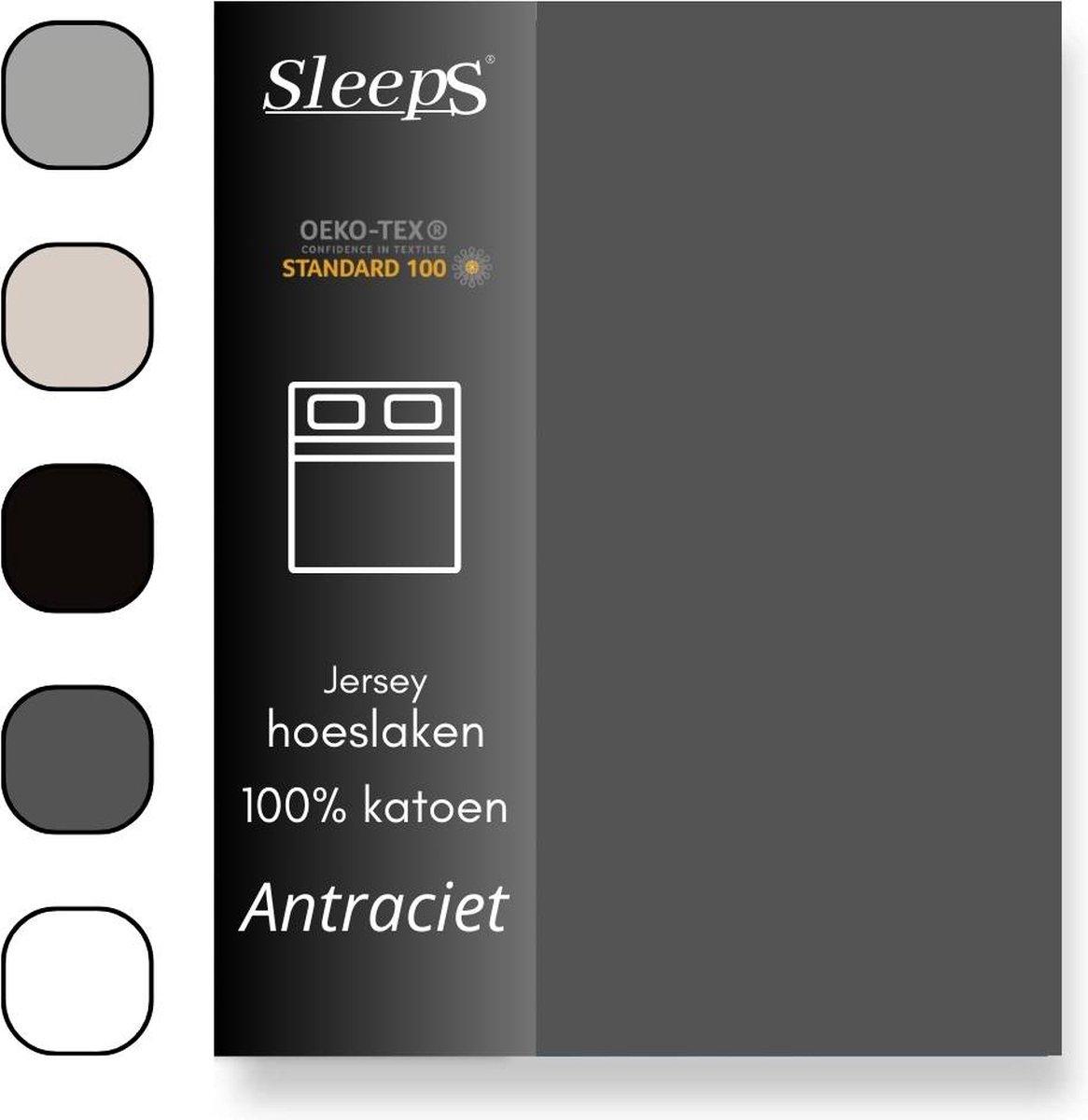 Sleeps Jersey Hoeslaken Katoen - 140x200 cm - Antraciet - Strijkvrij