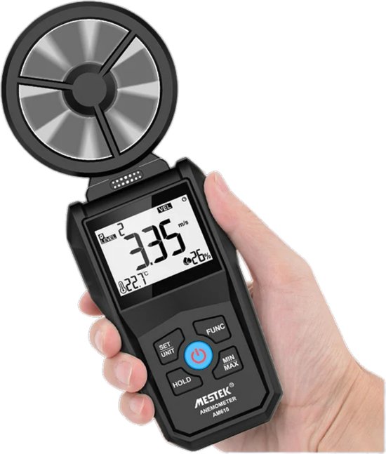 Foto: P p goods anemometer windmeter windsnelheidmeter luchtsnelheidsmeter vochtigheidsmeter met display multifunctionele weergave compact draagbaar zwart