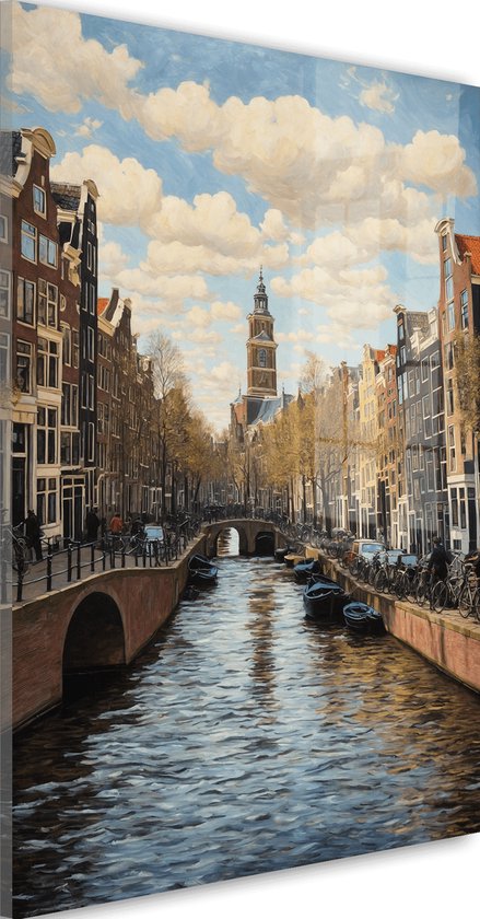 Foto: Glasschilderij aan de amsterdamse grachten 60 x 40 cm acrylaat inclusief wandbevestiging foto op plexiglas wanddecoratie woonkamer amsterdam gracht kunst