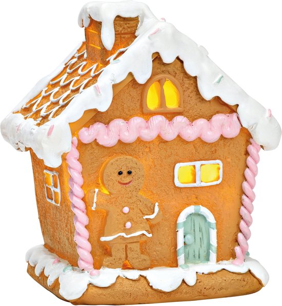 Peperkoekhuisje met LED- poly roze (B/H/) 11x13 - Wurm