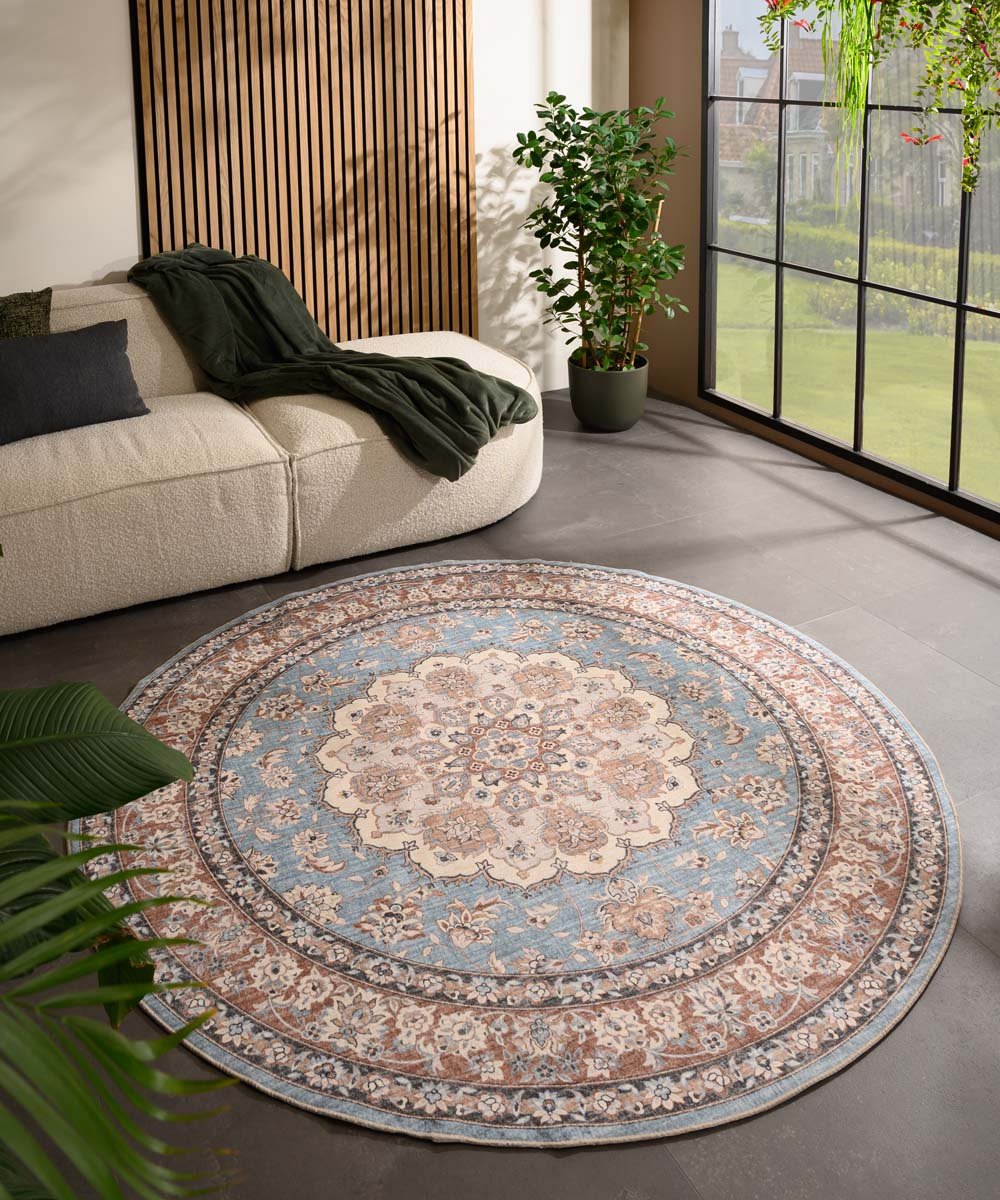 Rond vintage buitenkleed - Valenca Nova lichtblauw/beige 200