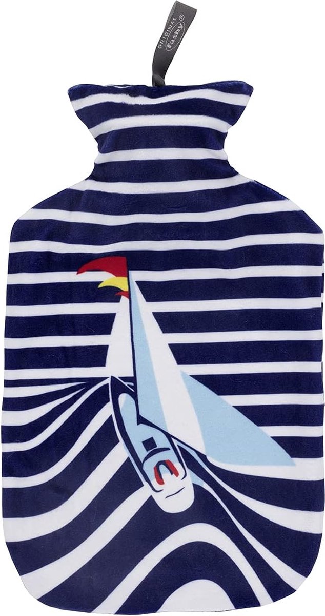 Goedkoopste Fashy 2.0L warmwaterkruik met bedrukte hoes, blauw
