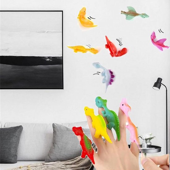 Hete Pluche Knuffeldier Speelgoed Dieren 7 Stuks Sling Shot Dinosaurusss Vinger Speelgoed Interessante Rekbare Flick Sling Shot Speelgoed Voor Vliegende Spelletjes En Feest
