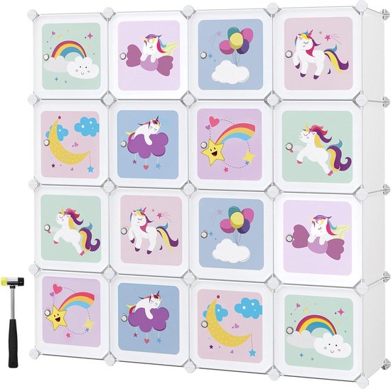 15 Cube Reksysteem Opbergkast Voor Kinderen Kledingkast Met Deuren Kunststof Schoenenrek Boltless Rekken Multifunctionele Schoenen Speelgoed 153X31X153Cm Wit