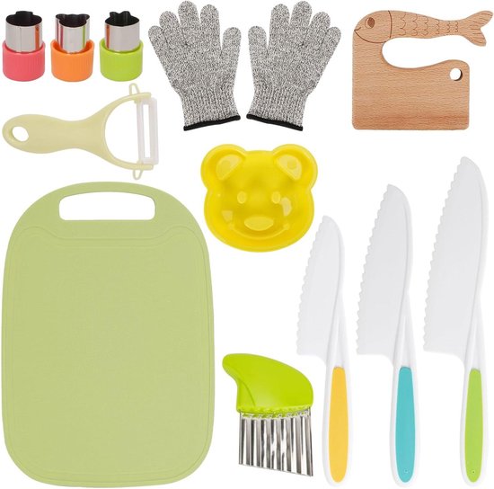 Kit Couteaux Sécurité Enfants 16 Pièces - Montessori - Dès 2 Ans - Bois Et Plastique