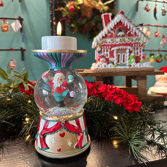 Viv! Boule à Noël de Noël avec Musique et LED + chandelier - Cirque Père Noël - violet rouge vert - 19 cm Résine / Multi