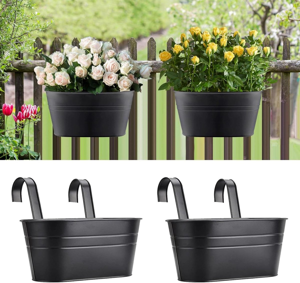 Goedkoopste Hangende metalen plantenbakken - 2 stuks bloemplantenpotten voor balkon en tuin