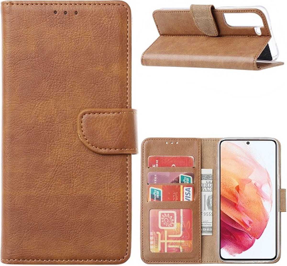 Samsung S22 Plus Hoesje Met Pasjeshouder Bookcase Bruin