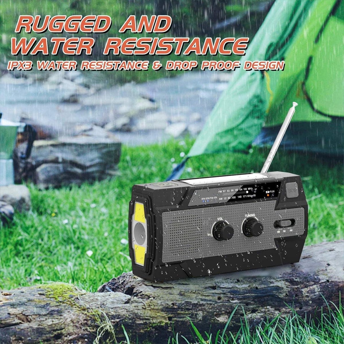 Zonne-radio, Draagbare Zwengelradio Met AM/FM, 5000 mAh Oplaadbare Dynamo, Led-zaklamp, Led-leeslamp, SOS-alarm Voor Wandelen, Camping, Buitendeur, Noodgevallen, Zwart