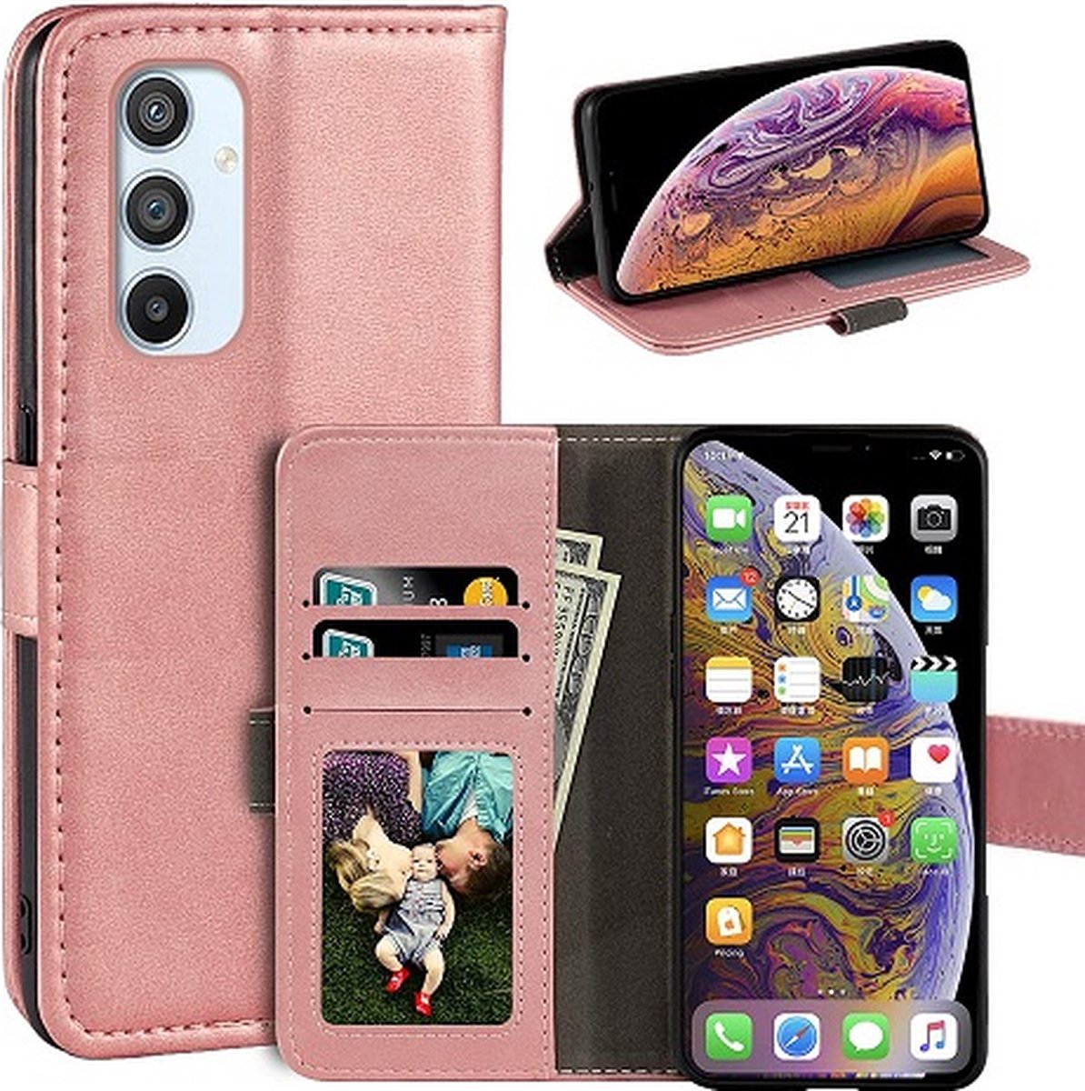 Samsung A24 Hoesje Met Pasjeshouder Bookcase Rose Goud
