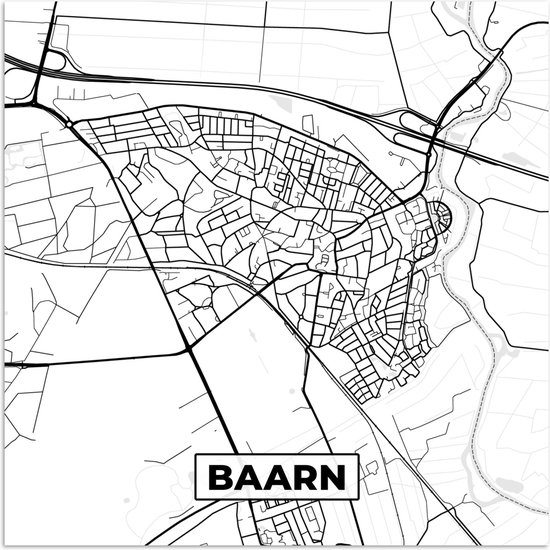 Affiche Carte - Baarn - Zwart - Wit - 75x75 cm