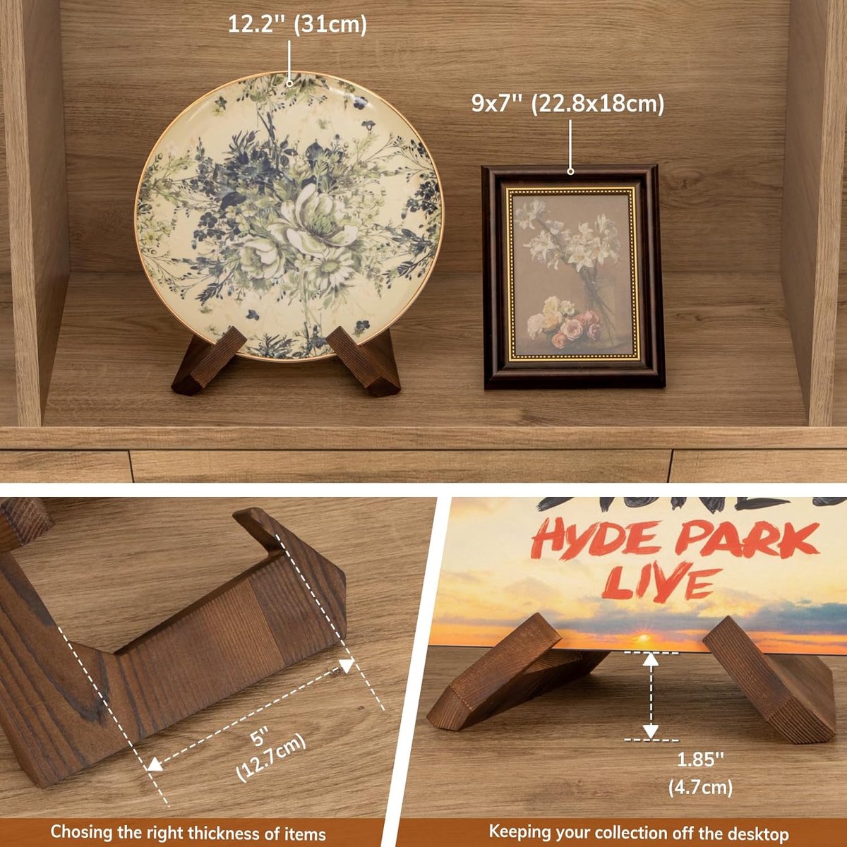 ANBOXIT Plaatdisplaystandaard, 3 Stuks 10cm Plaathouder voor Weergave, Decoratieve Fotolijst Schotel Fotoplaat Houten Standaard