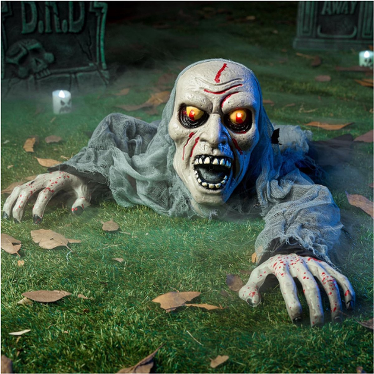 Geanimeerde Halloween Lichtgevende Zombie Grondbreker Met Bloedvlekken en Griezelige Geluiden Voor Buiten - Spookachtige Tuin- En Patio Decoratie